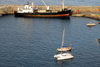 São Filipe, Fogo island - Cape Verde / Cabo Verde: small freighter in the harbour - photo by E.Petitalot