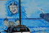 São Filipe, Fogo island - Cape Verde / Cabo Verde: the ocean - mural painting on a wall - photo by E.Petitalot